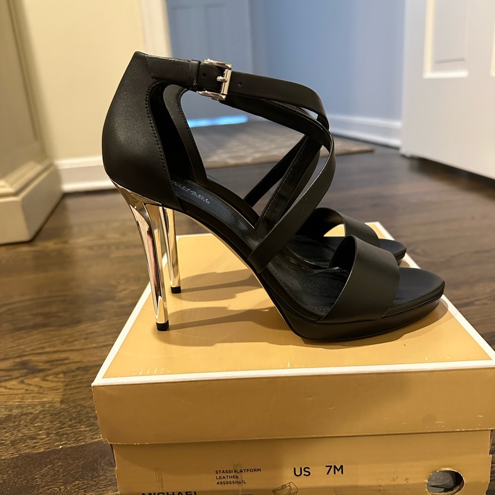 Michael Kors Stassi Sandal, New In Box, Size 7 high heel sandal in Black.